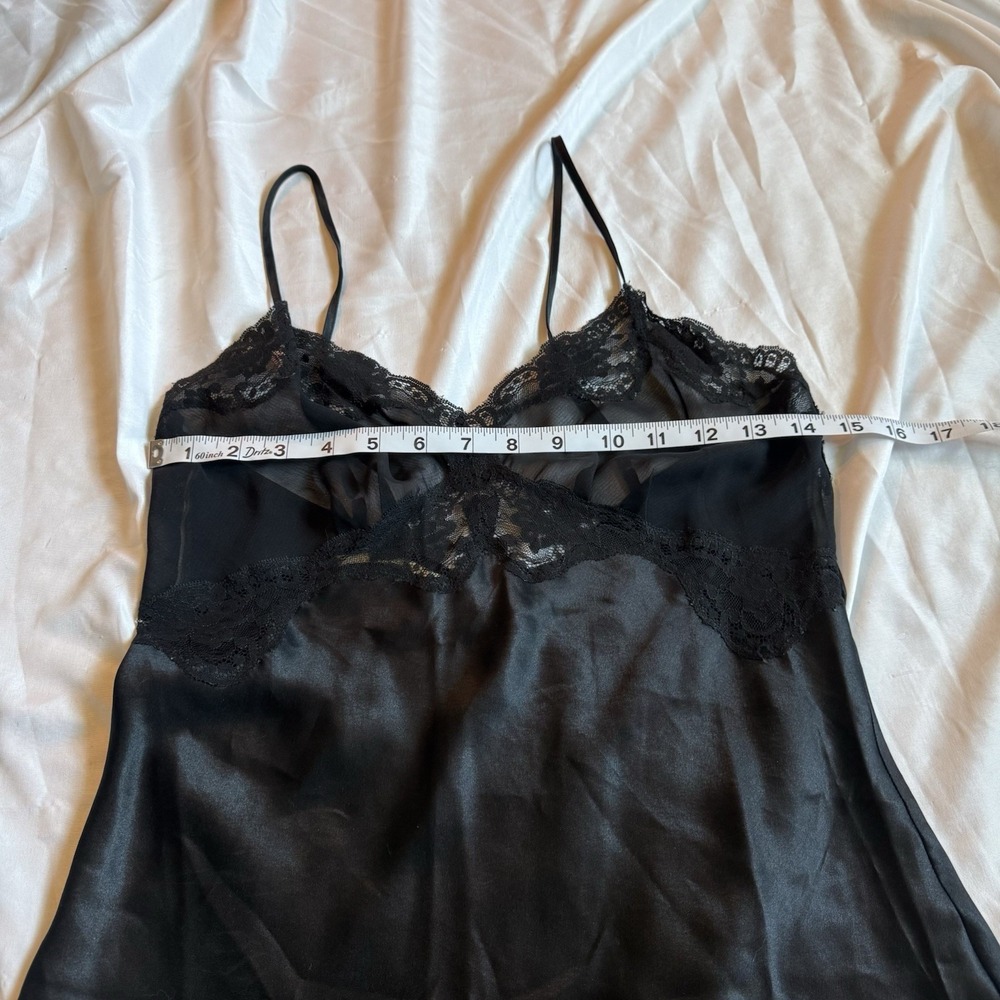 Vintage Victoria's Secret Black Satin Lace Chemise Slip Nightgown Women's S - Picture 5 of 6